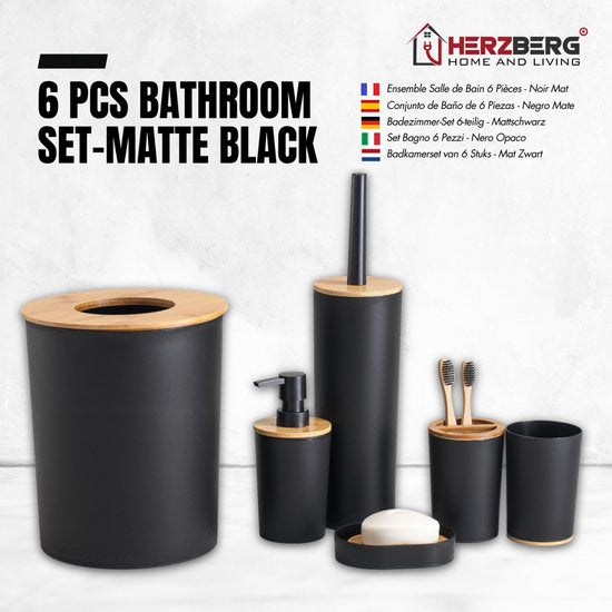 6 Delige Badkamer set Mat Zwart