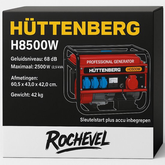 Huttenberg Aggregaat H8500W levert 2500W vermogen sleutelstart