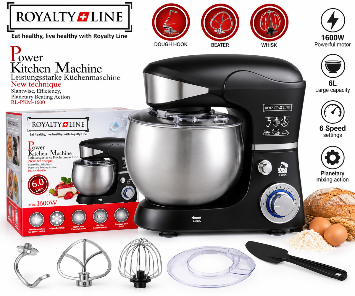Keukenmachine PKM1600 – 1600W – 6L RVS Mengkom – 6 Snelheden – Zwart