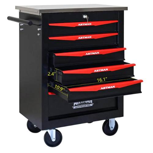Artman Gereedschapswagen met 6 Lades – Zwart/Rood