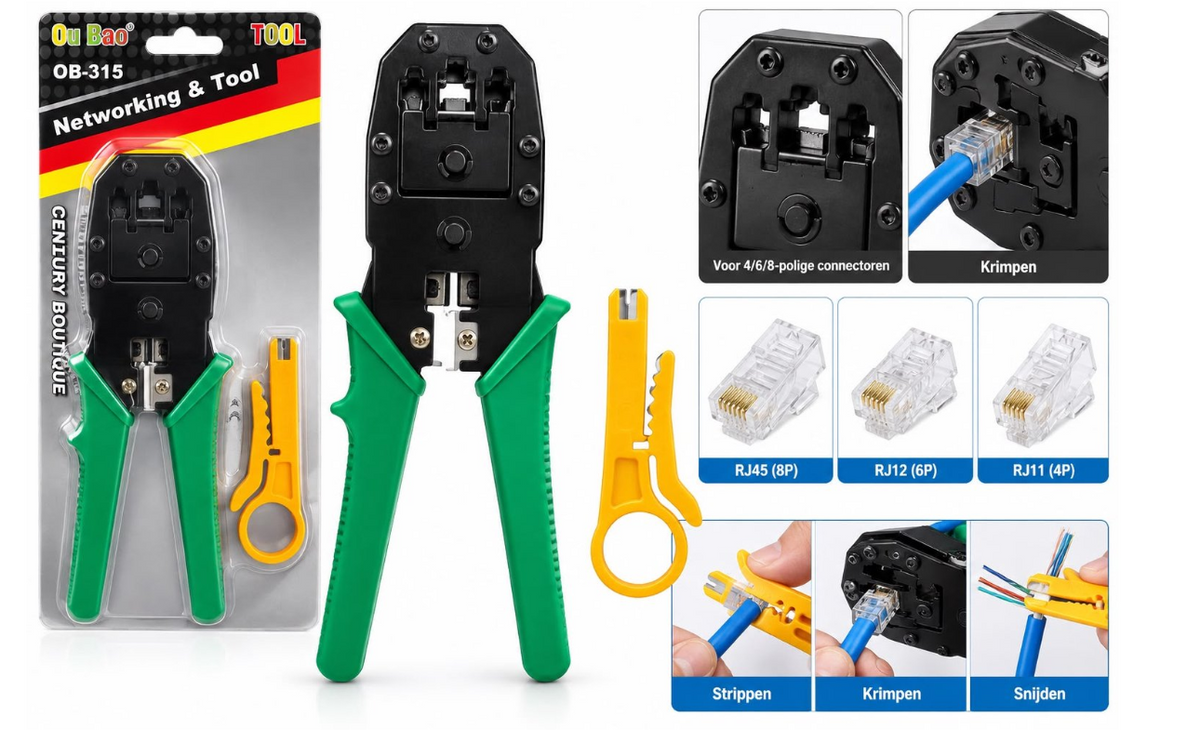 Netwerk Krimptang-met Kabelstripper- RJ45/RJ11/RJ12-4/6/8 polig