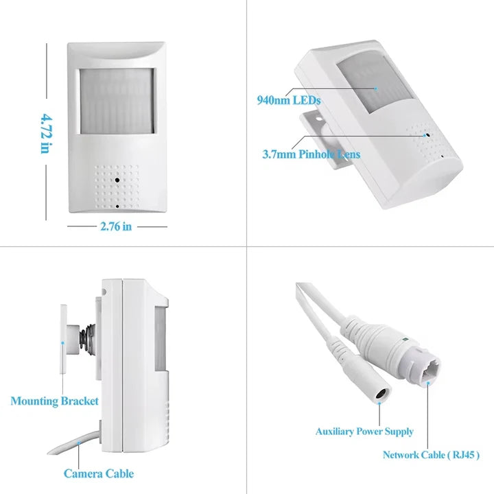 Bewegingsmelder IP camera (PIR), Full HD, Onvif, PoE, Microfoon, 940Nm IR