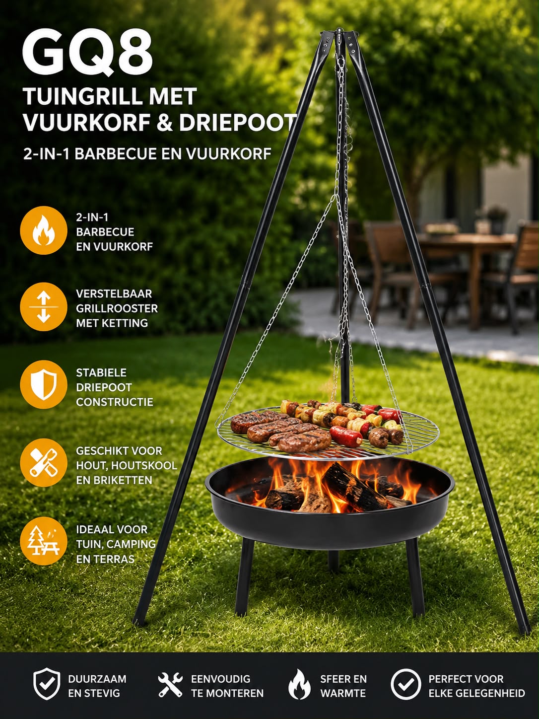 GARDEN GRILL WITH CAMPFIRE TRIPOD + FIREPELLER