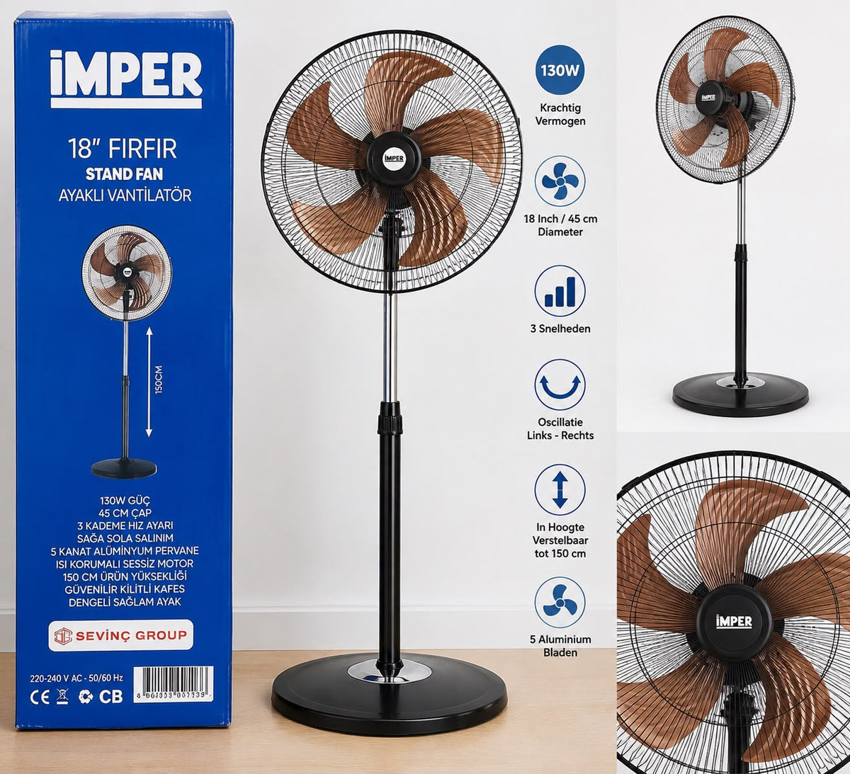 Statiefventilator Imper 18 inch -130w - Diameter 45cm