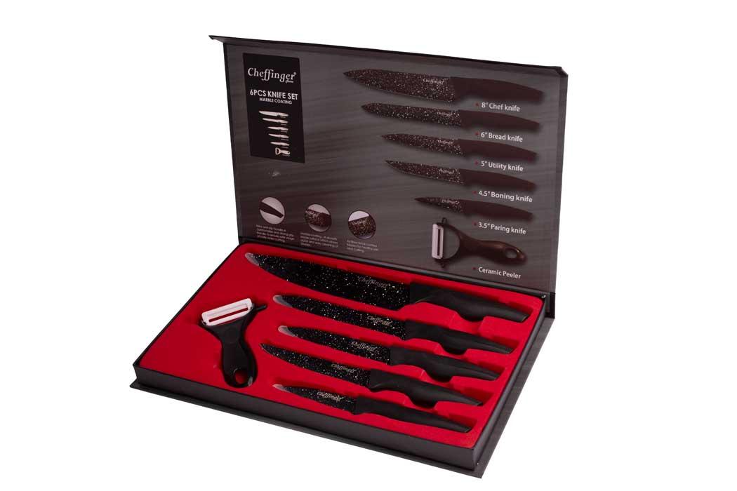 Luxe 6-delige Messenset met Marmeren Coating – Inclusief Magnetische Cadeaubox