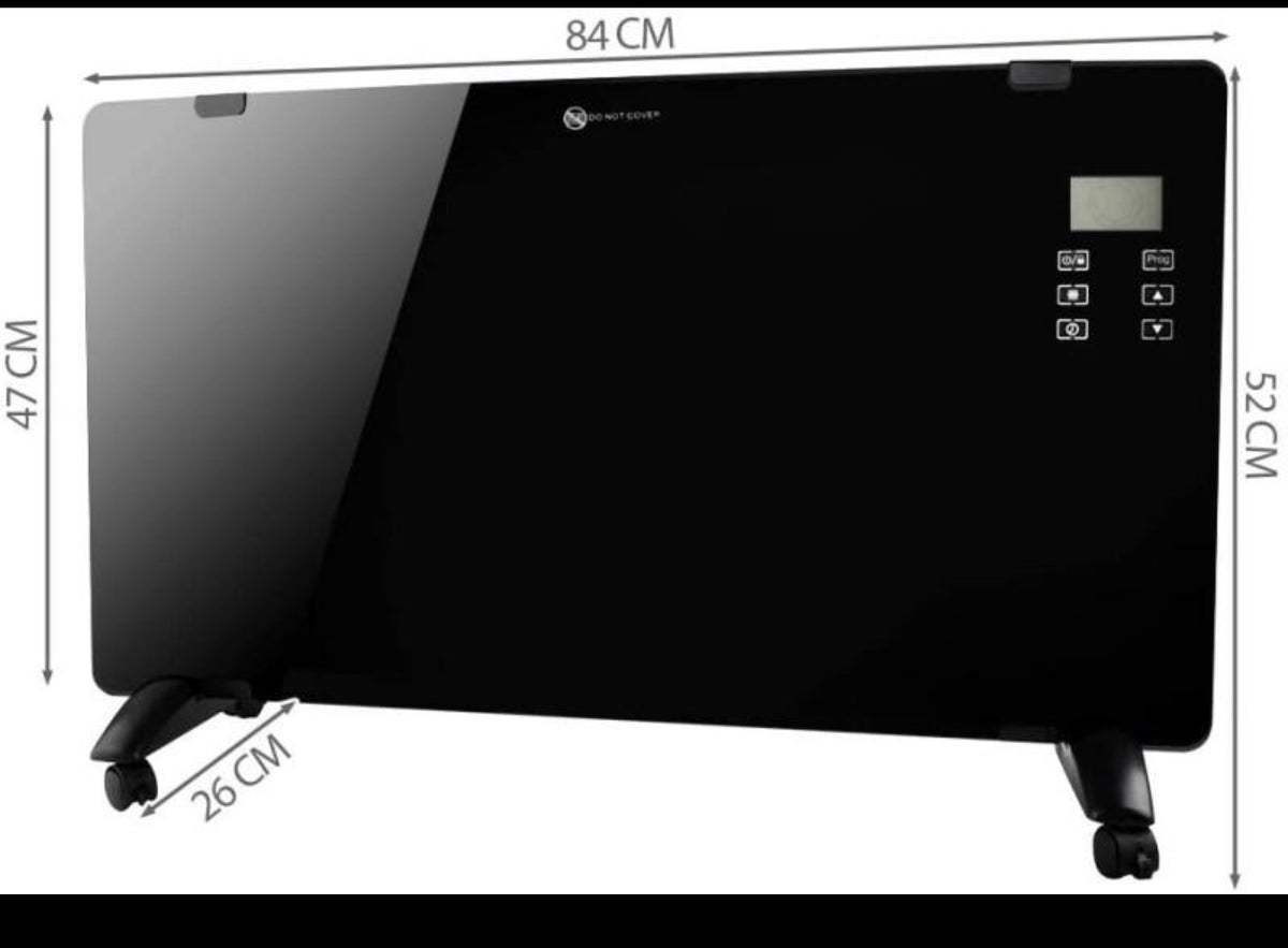 Elektrische Convectorkachel – 2000W – Glazen Paneel – LED Display – Thermostaat – 24-uurs Timer – IP24 – Zwart