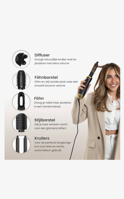TravX 6 in 1 Fohnborstel - Krultang - Krulborstel - Airstyler - Hairwrap - Multistyler - 2024 Editie