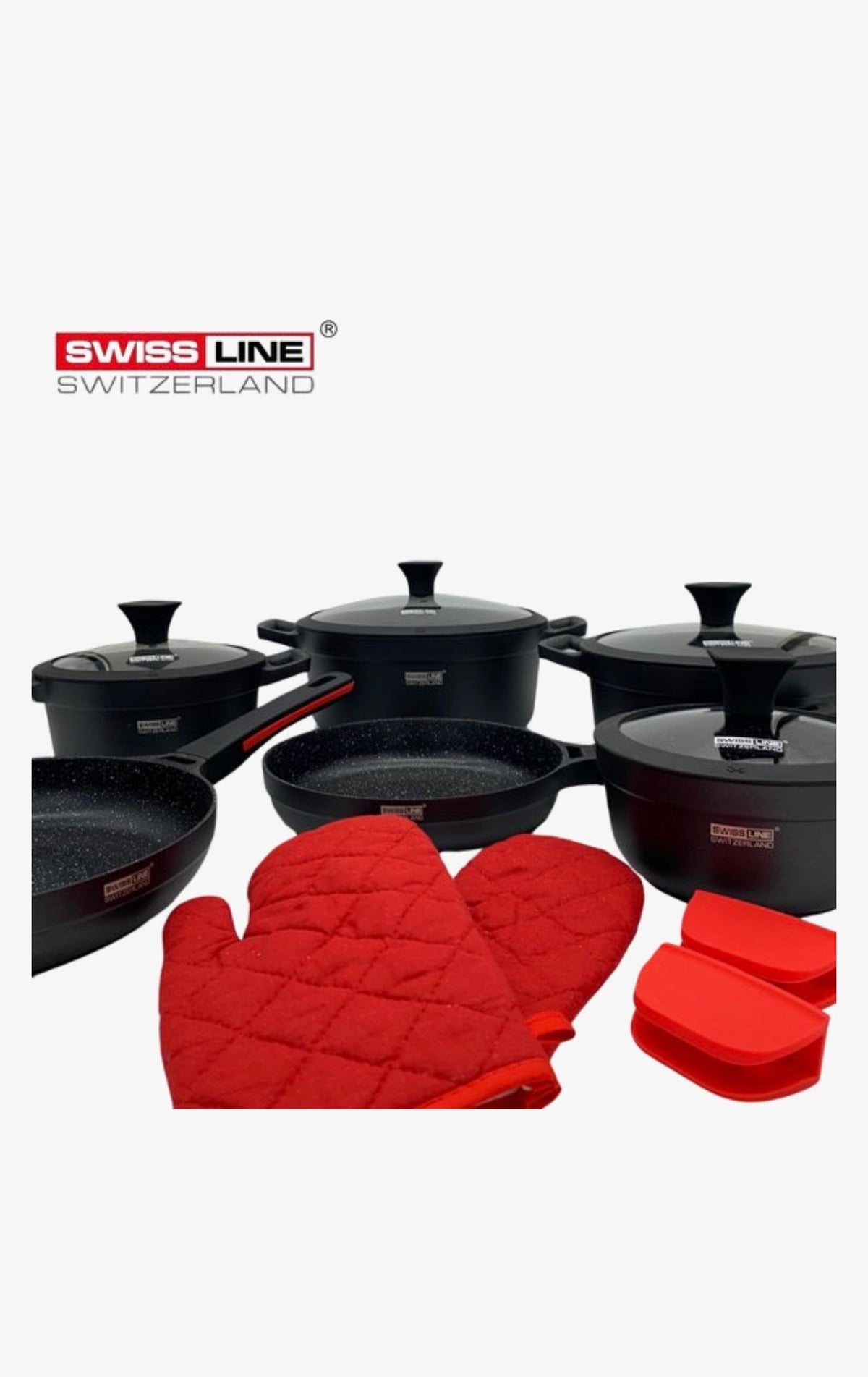 14 delige pannenset - ZWART/ROOD-Swiss Line Switzerland