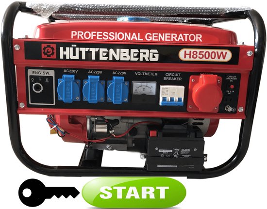 Huttenberg Aggregaat H8500W levert 2500W vermogen sleutelstart
