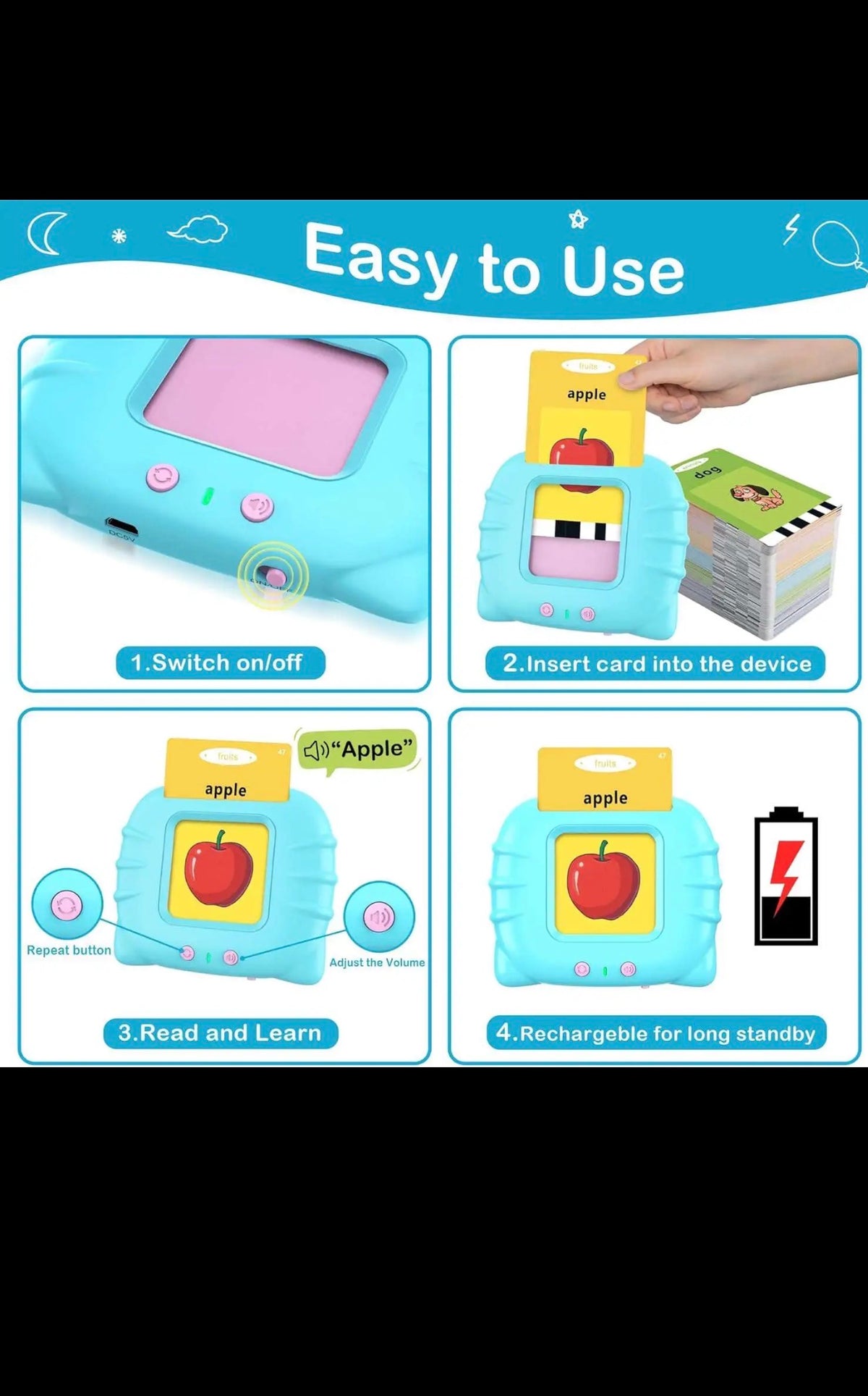 Interactieve Engelse Woordenkaartlezer - Educatief Spraakspeelgoed met Flashcards