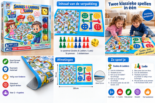 Ludo 2-in-1 Snakes & Ladders -Groot speelbord 130-93cm 2-4 spelers