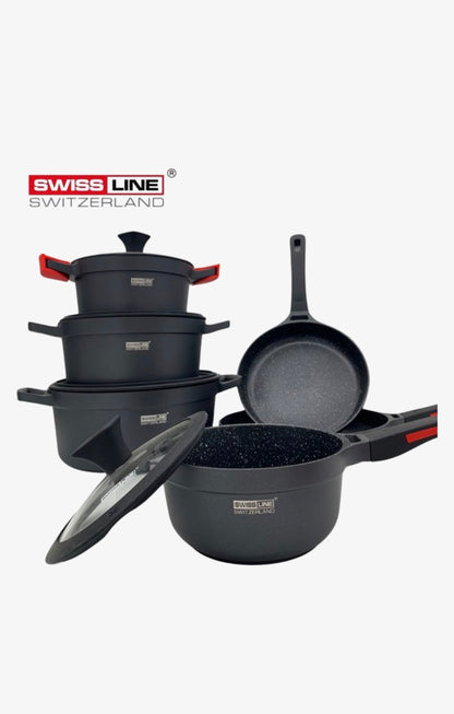 14 delige pannenset - ZWART/ROOD-Swiss Line Switzerland
