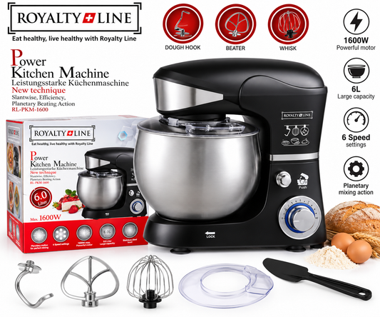 Keukenmachine PKM1600 – 1600W – 6L RVS Mengkom – 6 Snelheden – Zwart