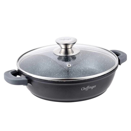 Ondiepe Braadpan ø28 cm (~3,5L) met Marmercoating – Geschikt voor Inductie