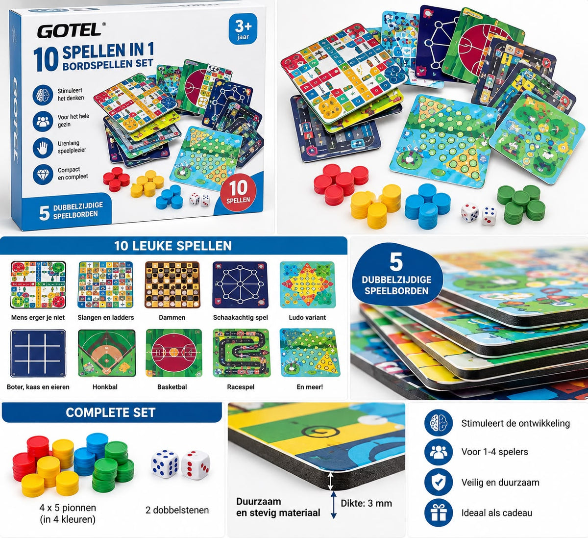 Bordspelset -- Airplanes - Farmer - Double Checkers - Planetary Three- Chess - Square Chess - Tic-Tac-Toe - Pirate Treasure - On the Road - Animal Chess