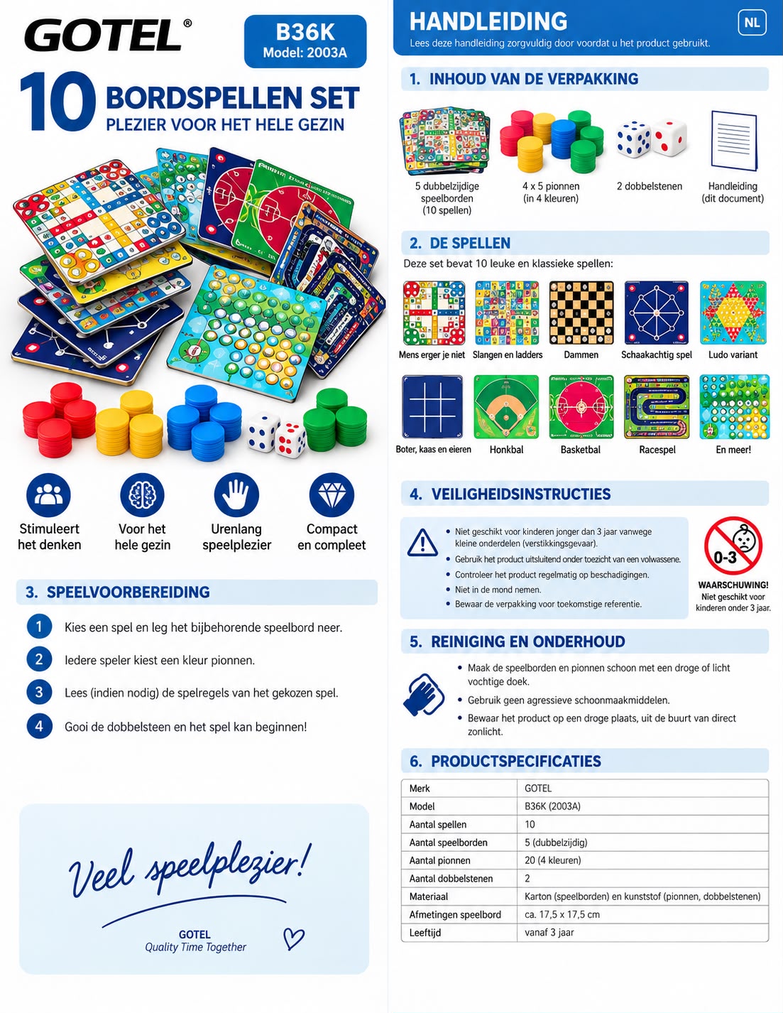 Bordspelset -- Airplanes - Farmer - Double Checkers - Planetary Three- Chess - Square Chess - Tic-Tac-Toe - Pirate Treasure - On the Road - Animal Chess