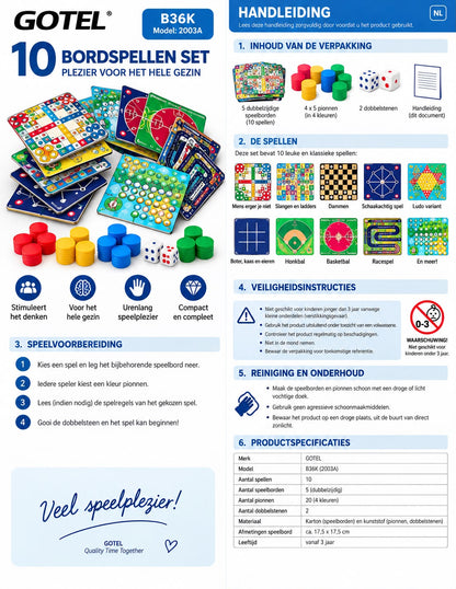 Bordspelset -- Airplanes - Farmer - Double Checkers - Planetary Three- Chess - Square Chess - Tic-Tac-Toe - Pirate Treasure - On the Road - Animal Chess