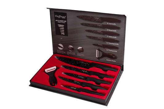 Luxe 6-delige Messenset met Marmeren Coating – Inclusief Magnetische Cadeaubox